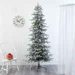 Nearly Natural 7.5-ft Slim Flocked Nova Scotia Spruce Artificial Christmas Tree with 450 Warm White LED Lights (T1856)