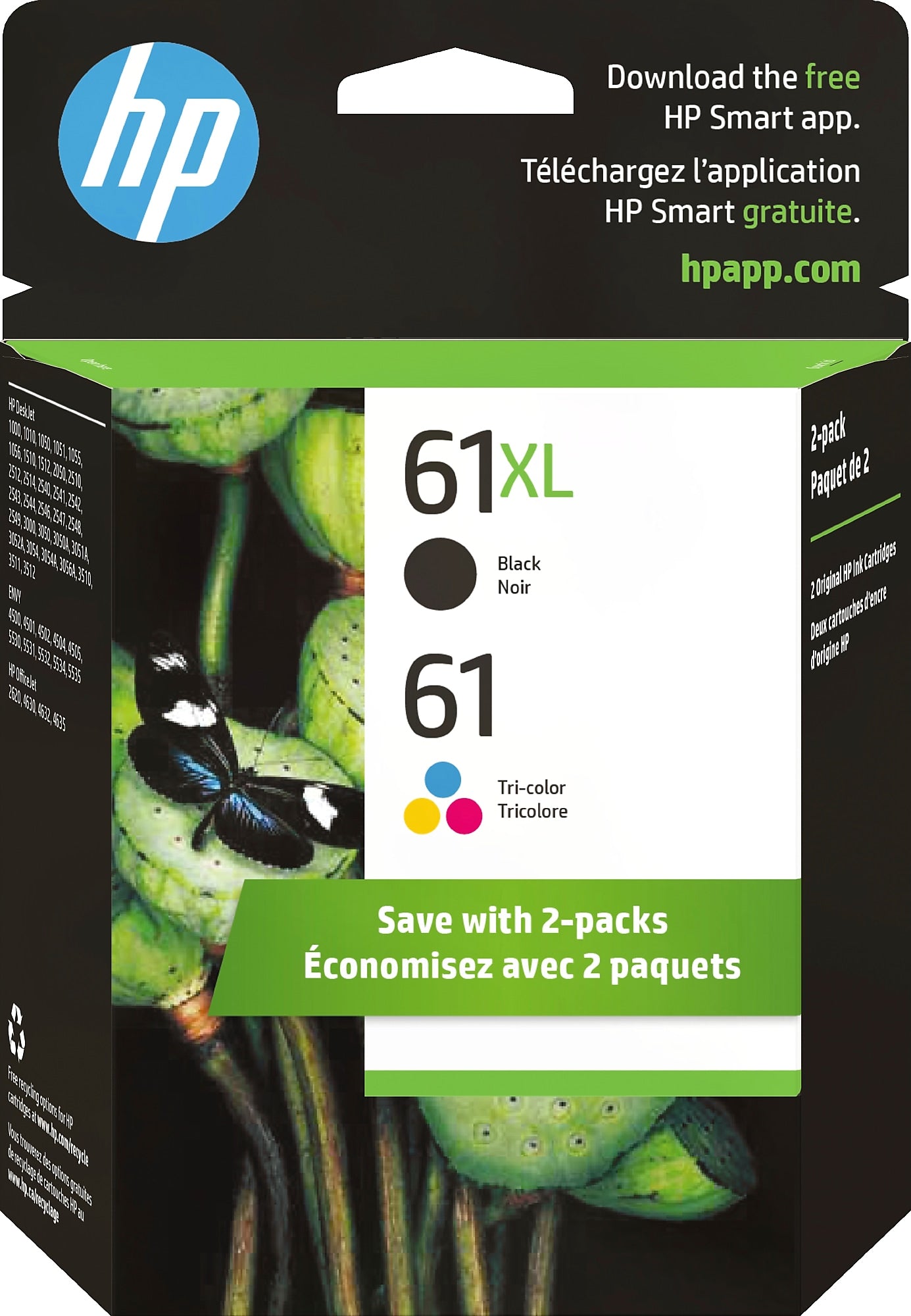 HP 61 Black High Yield and Tri-Color Standard Yield Ink Cartridge, 2/Pack (CZ138FN#140)