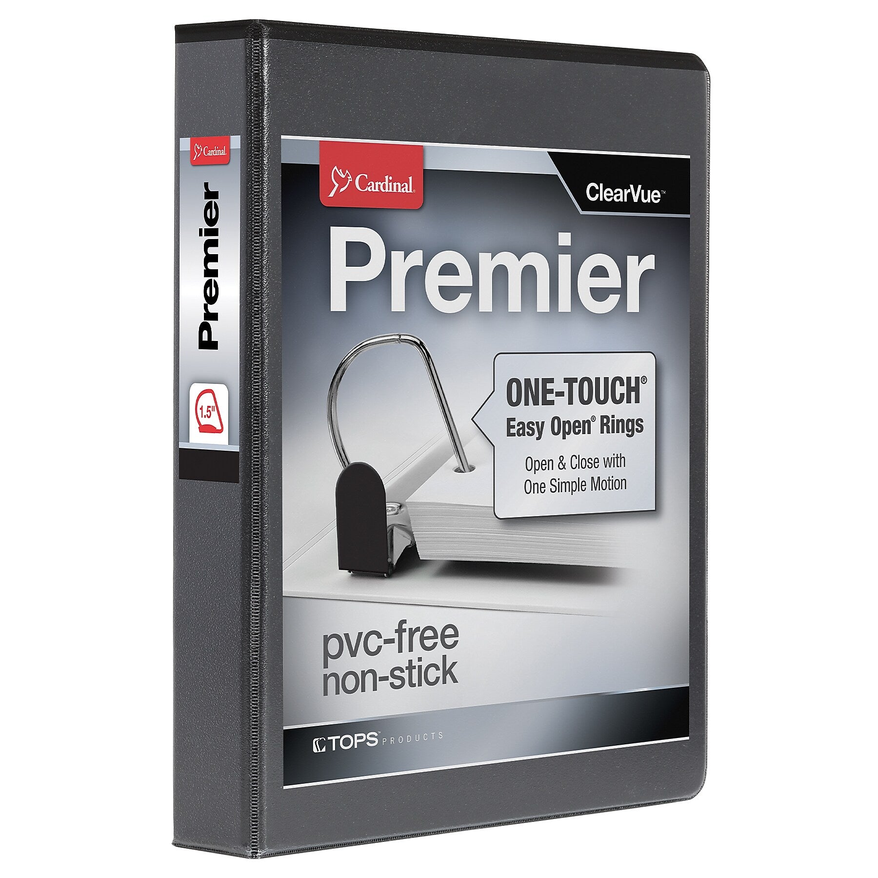 Cardinal Premier Easy Open Heavy Duty 1 1/2" 3-Ring View Binders, D-Ring, Black (10311)
