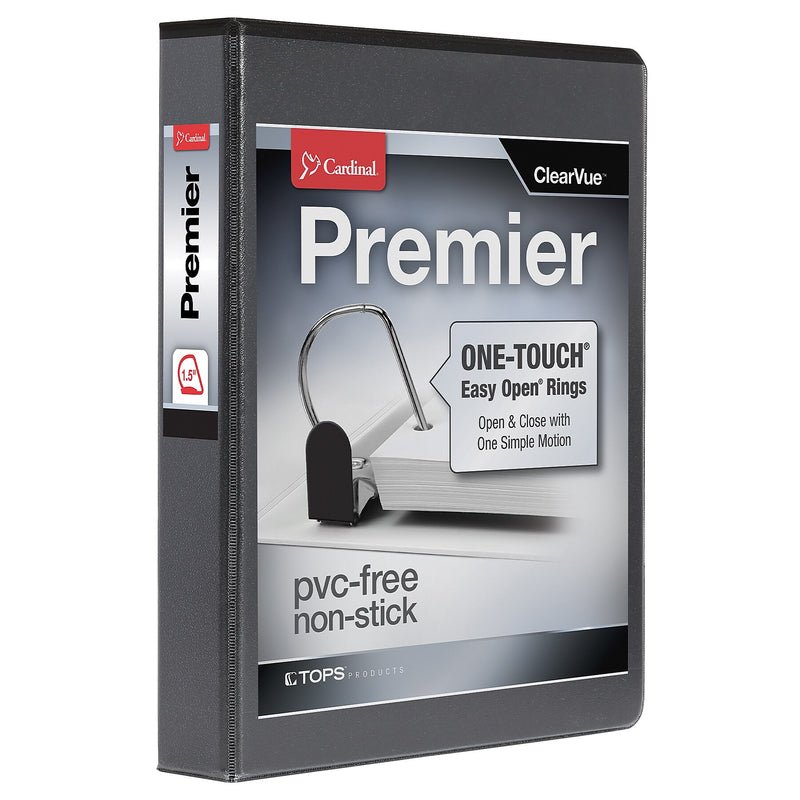 Cardinal Premier Easy Open Heavy Duty 1 1/2" 3-Ring View Binders, D-Ring, Black (10311)