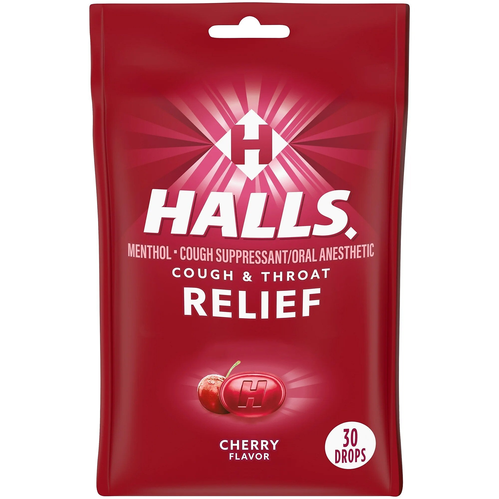 Halls Menthol Cough Drops, Cherry, 30/Pack (62182/5221-OWN)