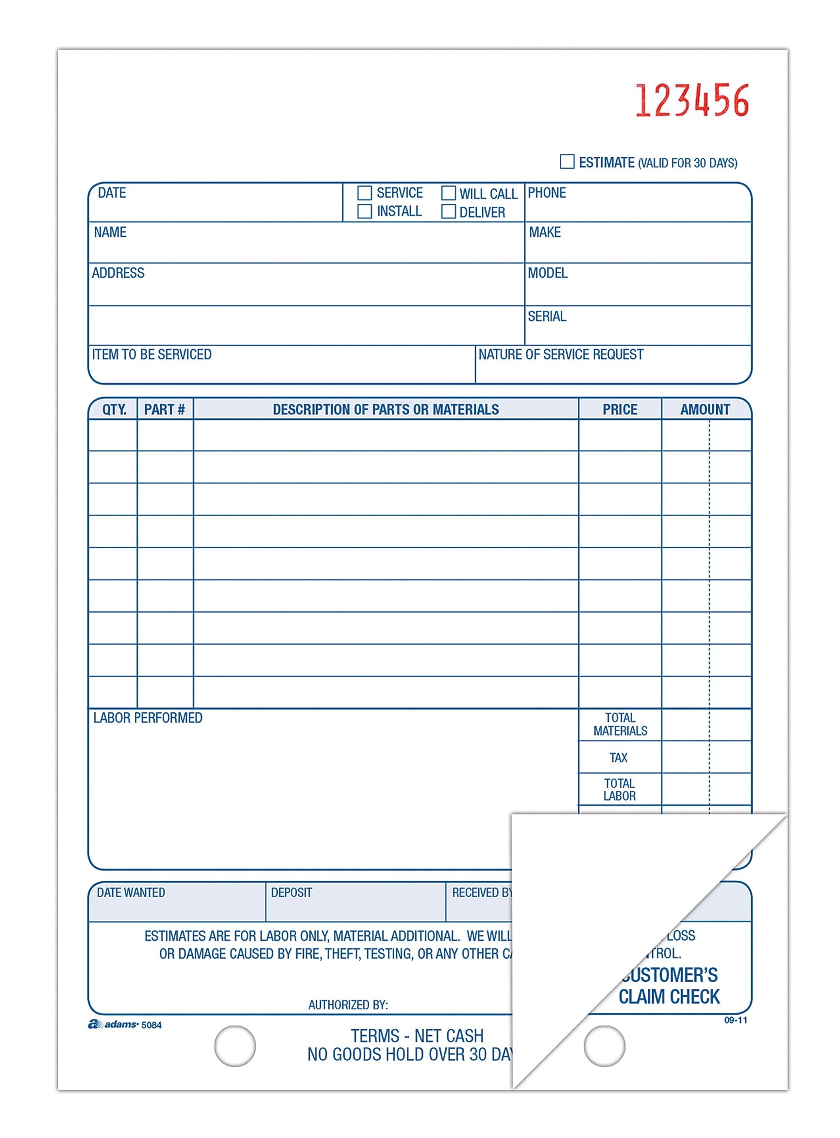 TOPS™ Repair Order Book, 2-Part, 50 Sheets/Book (D5084)