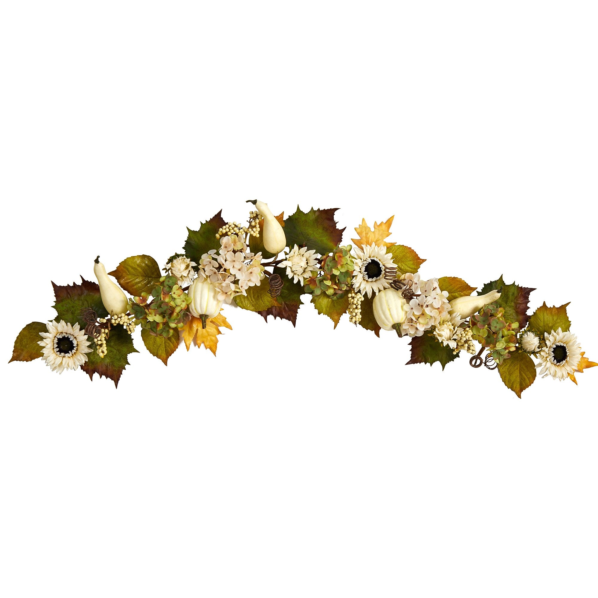 Nearly Natural 5' Fall Sunflower, Hydrangea and White Pumpkin Artificial Autumn Garland (W1242)