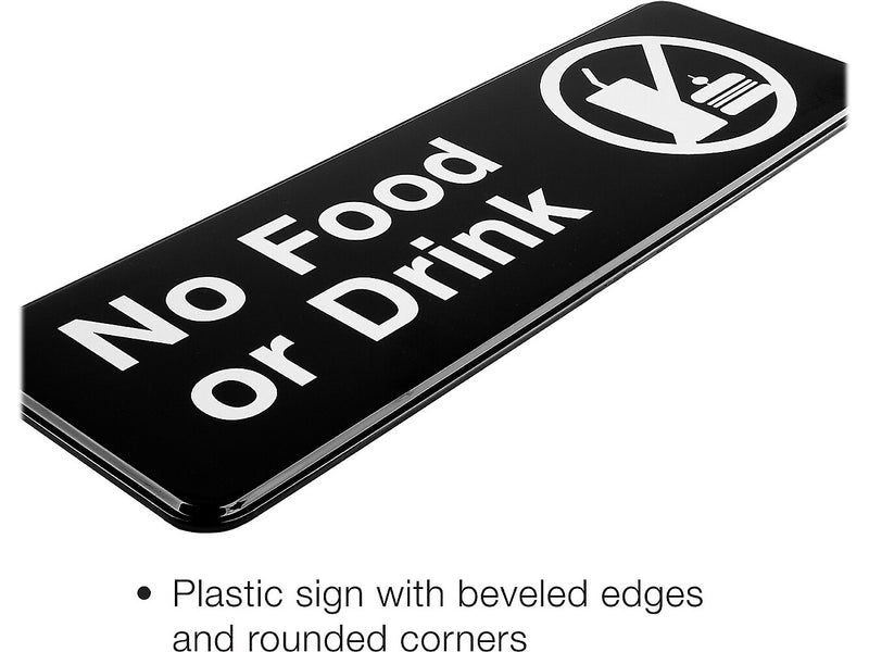 Excello Global Products No Food or Drink Indoor/Outdoor Wall Sign, 9" x 3", Black/White, 3/Pack (EGP-HD-0267)