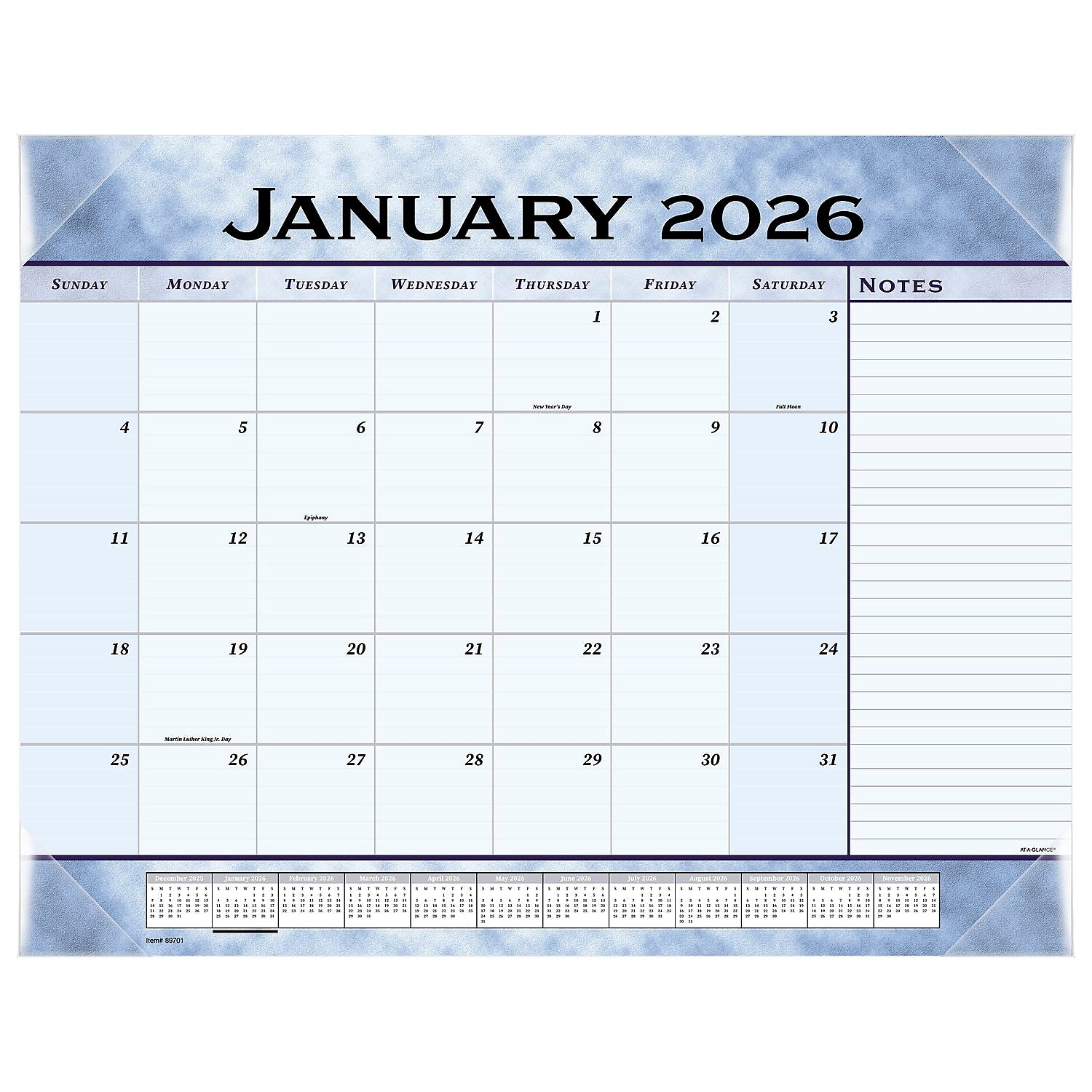 2026 AT-A-GLANCE 21.75" x 17" Monthly Desk Pad Calendar, Slate Blue (89701-26)