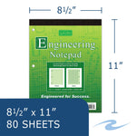 Signature Collection Covered Engineering Pad, Frame Front 1/2" Right Margin, Heavyweight 20 lb. Green Tint Paper