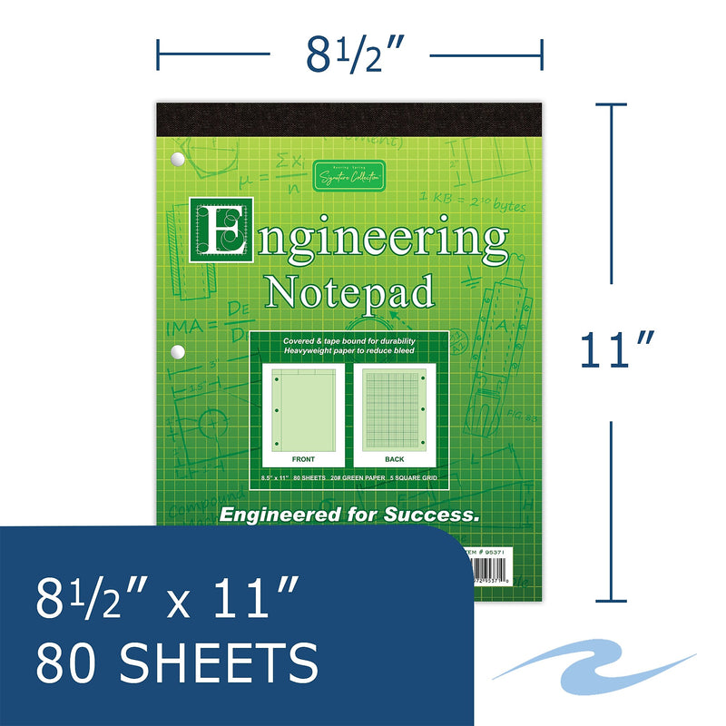 Signature Collection Covered Engineering Pad, Frame Front 1/2" Right Margin, Heavyweight 20 lb. Green Tint Paper