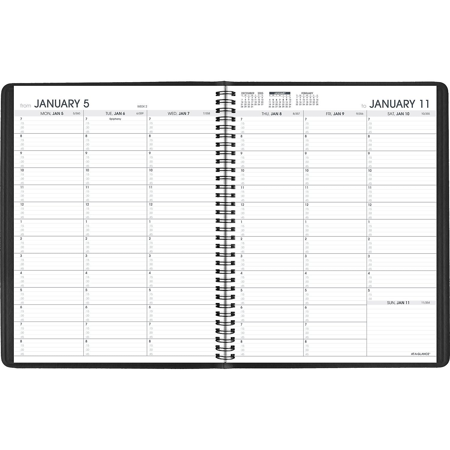 2026 AT-A-GLANCE 8.25" x 11" Weekly Appointment Book, Faux Leather Cover, Black (70-950-05-26)
