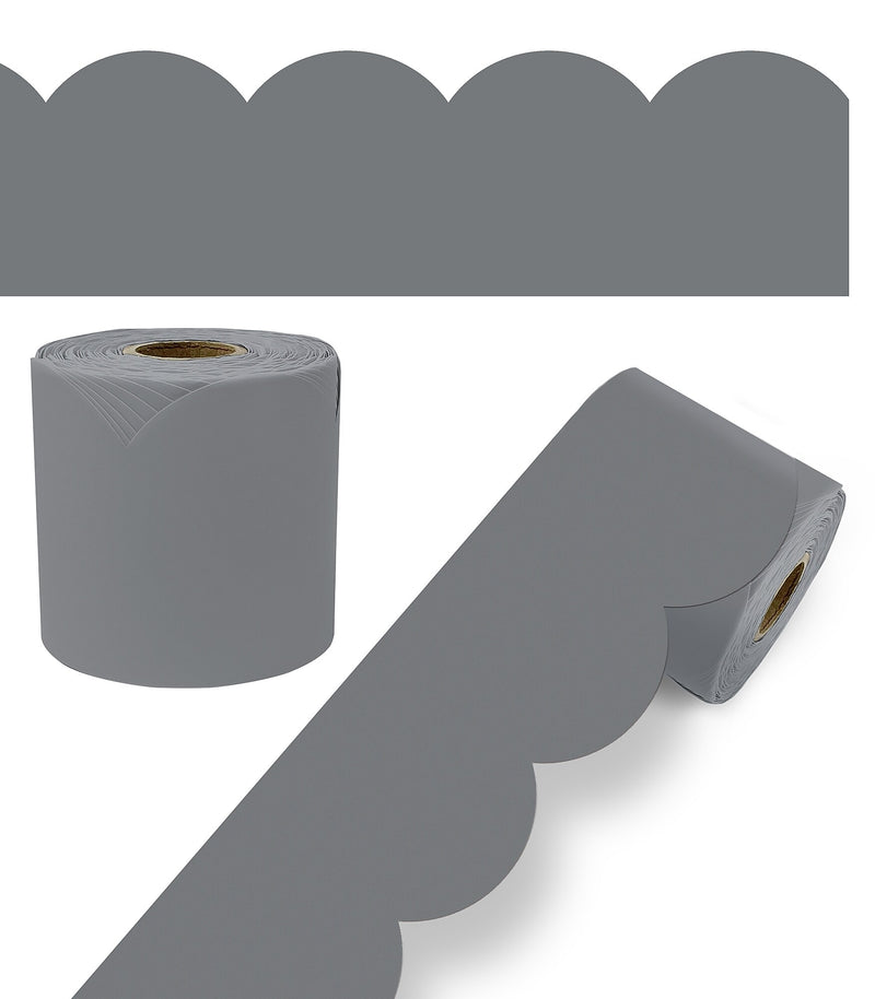 Carson-Dellosa Scalloped Bulletin Board Border, 2.25 x 65, Steel Gray (108539)