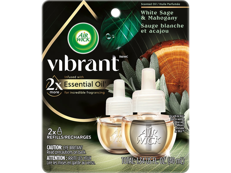 Air Wick Vibrant Scented Oil Warmer Refill, White Sage & Mahogany, 0.67 Fl. Oz., 2/Pack (62338-03137)