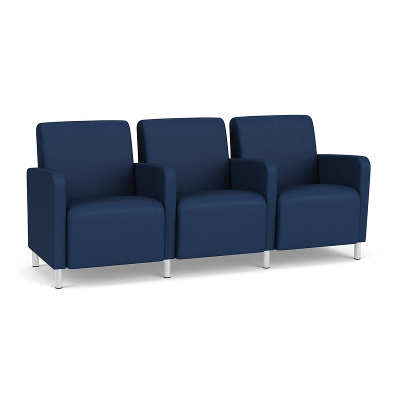 Lesro Ravenna Vinyl 3-Seat Lounge Reception Tandem Seating, Patriot Plus Imperial Blue/Brushed Steel (RV3103.FBS-01PPIB)