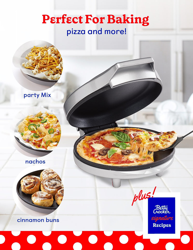 Betty Crocker 8-Inch Travel Size Pizza Maker Plus, Silver (BC-4959CS)