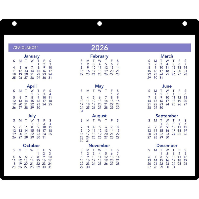 2026 AT-A-GLANCE 11" x 8" Wet-Erase Desk or Wall Calendar, White/Purple (SK8-00-26)