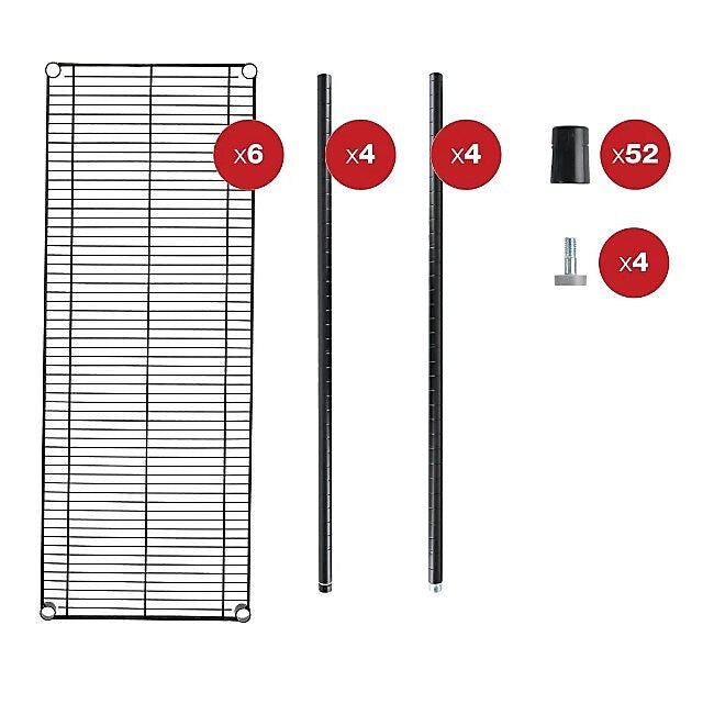 Alera Commercial Wire Shelving, Six-Shelf, 48w X 18d X 72h, Black