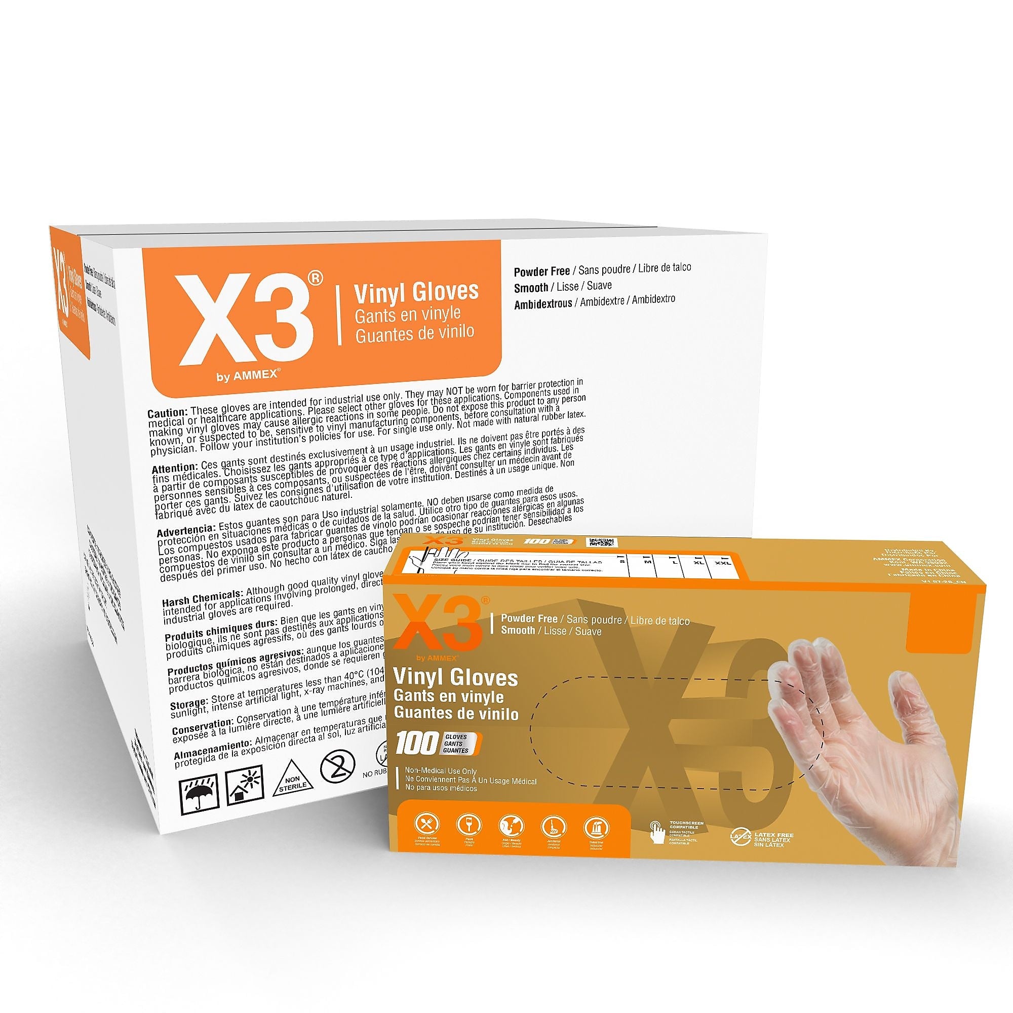 X3 Powder Free Vinyl Gloves, Latex Free, Clear, XL, 100/Box, 10 Boxes/Carton (GPX348100-CC)