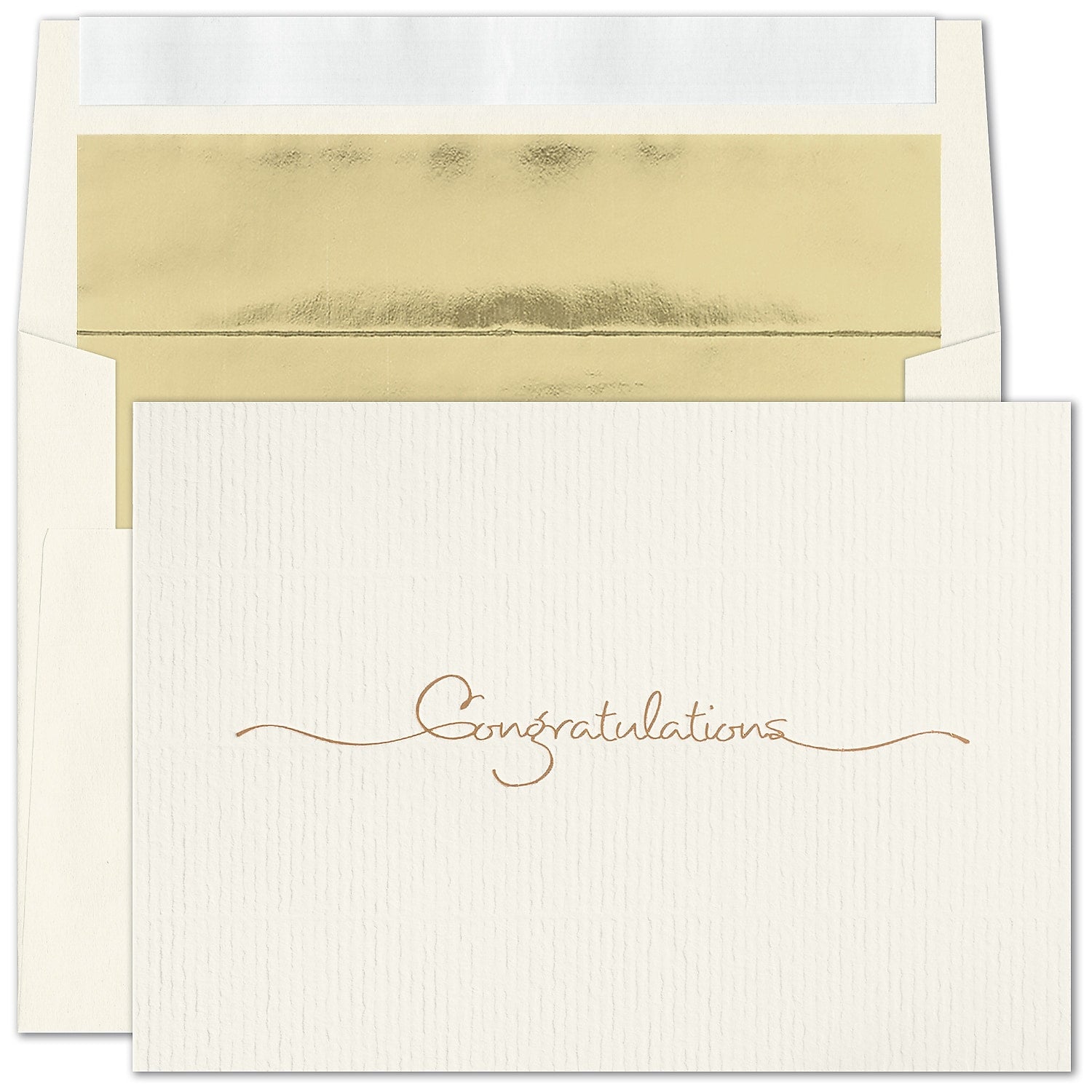 "Golden Congratulations" Card w/ Gold Lined Ivory Taffeta Envelope, 100/BX