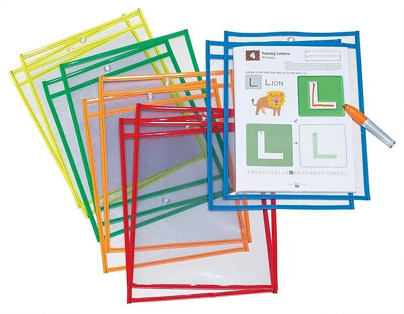 Pacon Dry Erase Pockets, Assorted Colors, 10/Pack (PACAC9869)