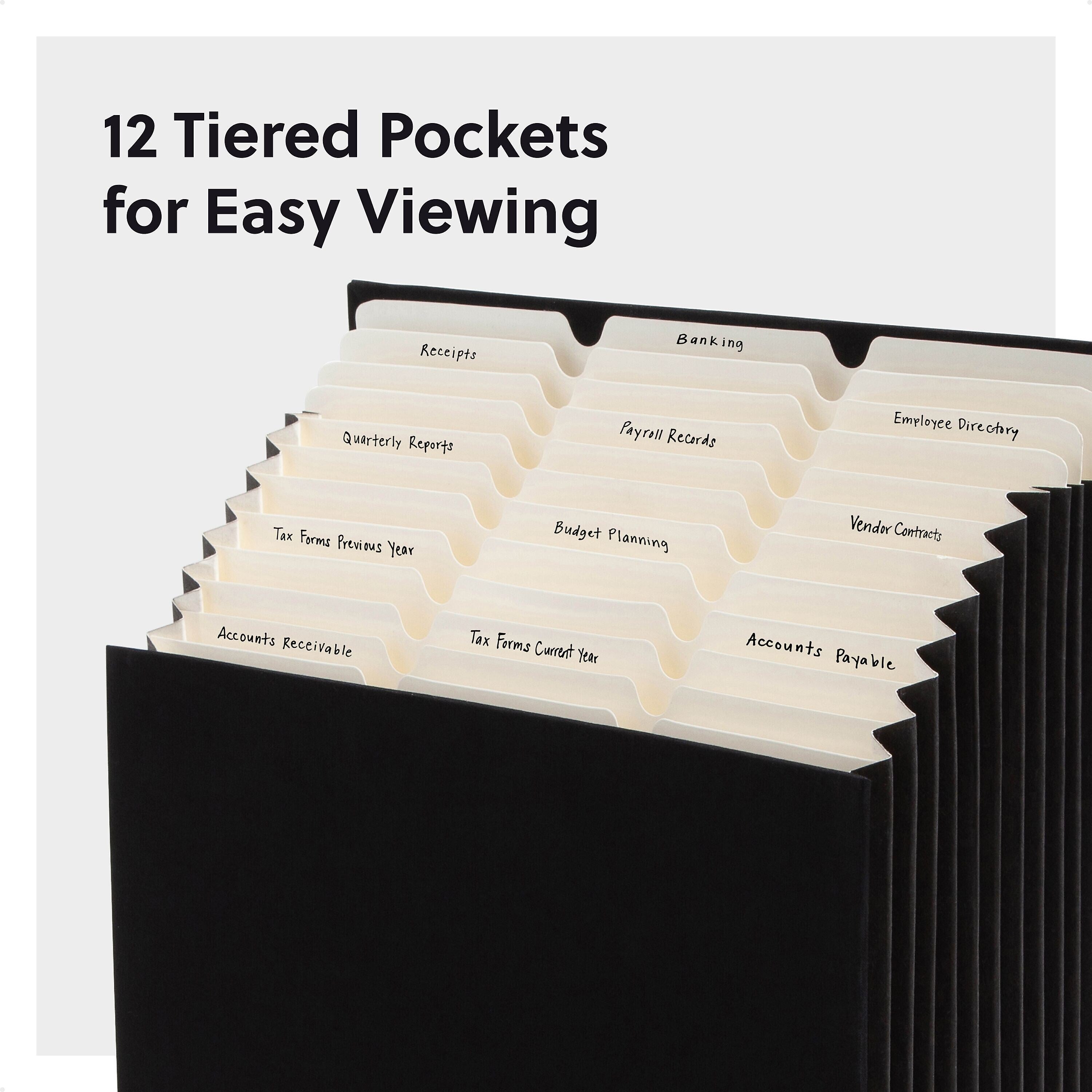 Smead Stadium 50% Recycled Heavy Duty Reinforced Fabric Accordion File, 12 Pocket, Letter, Charcoal (70227)