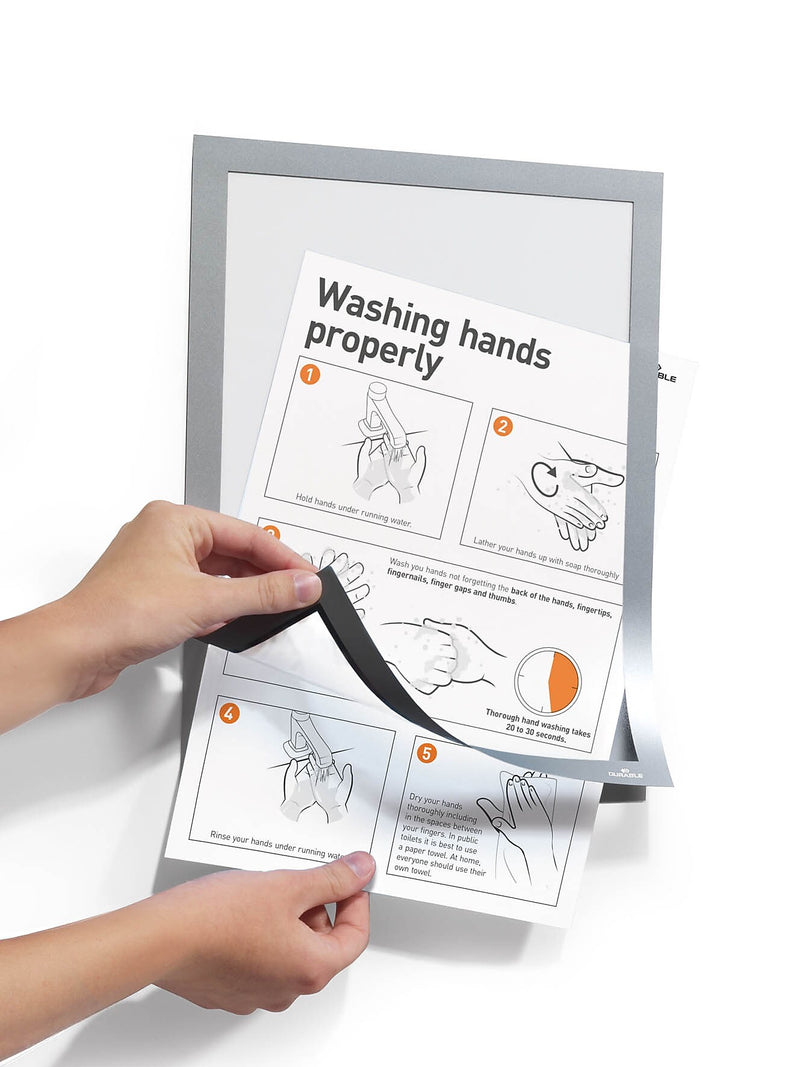 Durable Duraframe Sign Holder, 8.5" x 11", Wall Mounted, Gray/Silver, 2/Pack (476823)