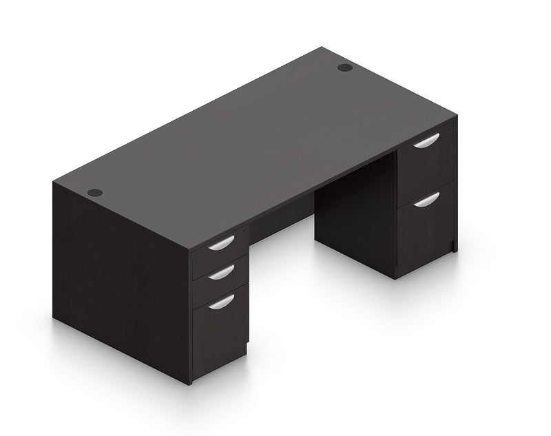 Offices To Go Superior Laminate Double Pedestal Desk, Box/File, American Espresso, 29.5"Hx71"Wx36"D