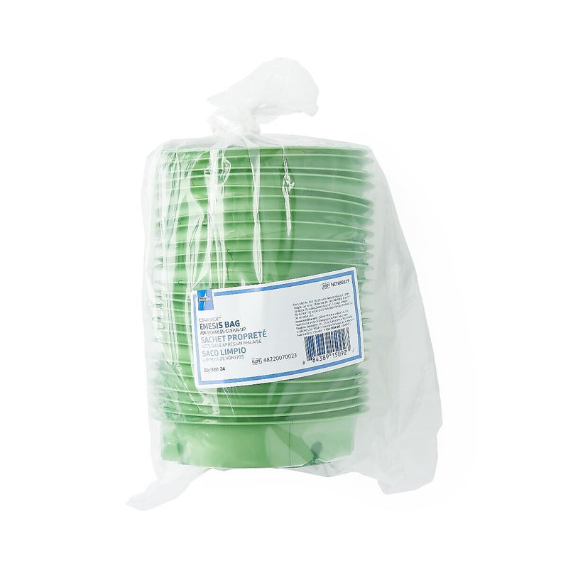Medline Emesis Bags with Rigid Plastic Rings, Green, 24 Bags/Pack, 6 Packs/Case (NON80329)