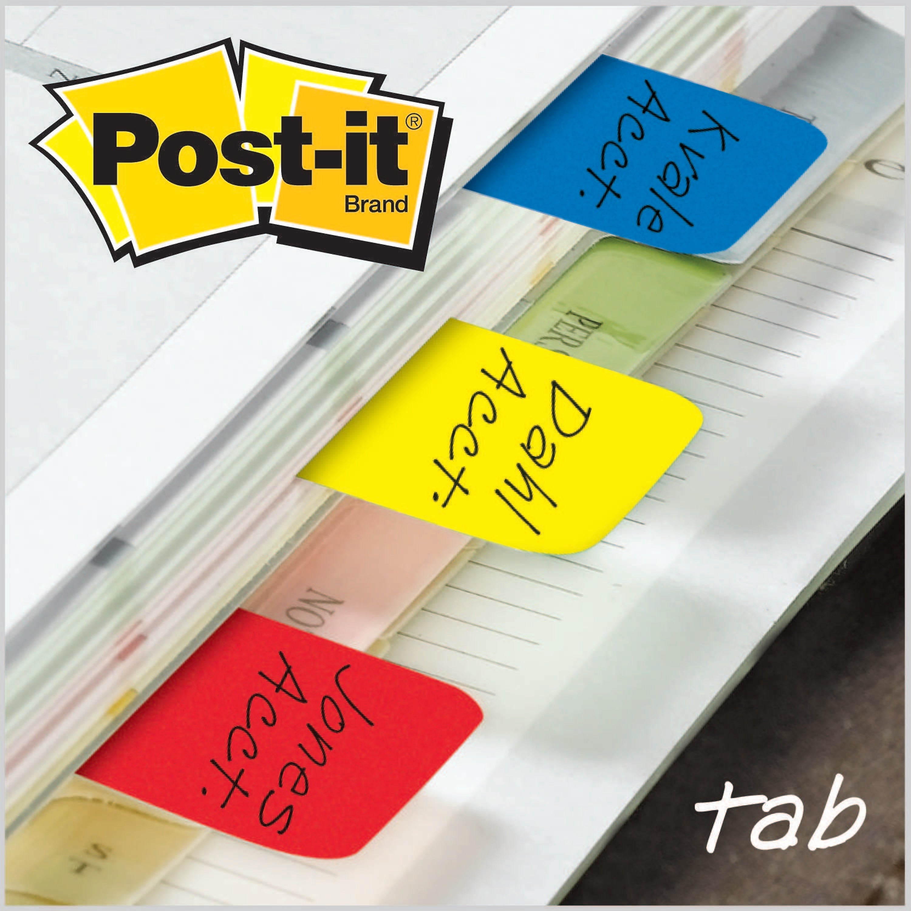 Post-it Tabs, 1" Wide, Assorted Colors, 66 Tabs/Pack (686-RYB)