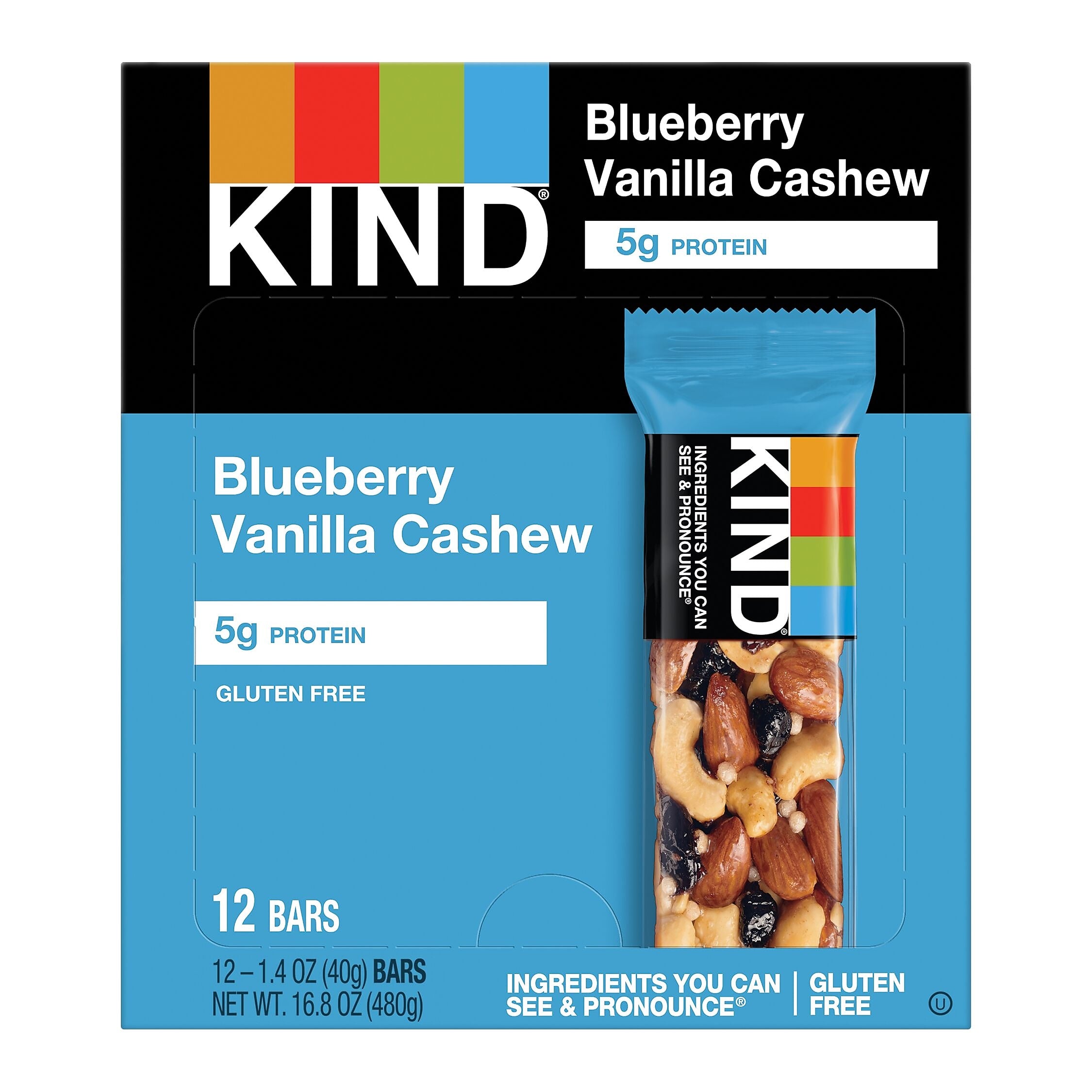 KIND Gluten Free Blueberry Vanilla Cashew Nut Bar Variety Pack, 1.4 oz., 12 Bars/Box (KND18039)