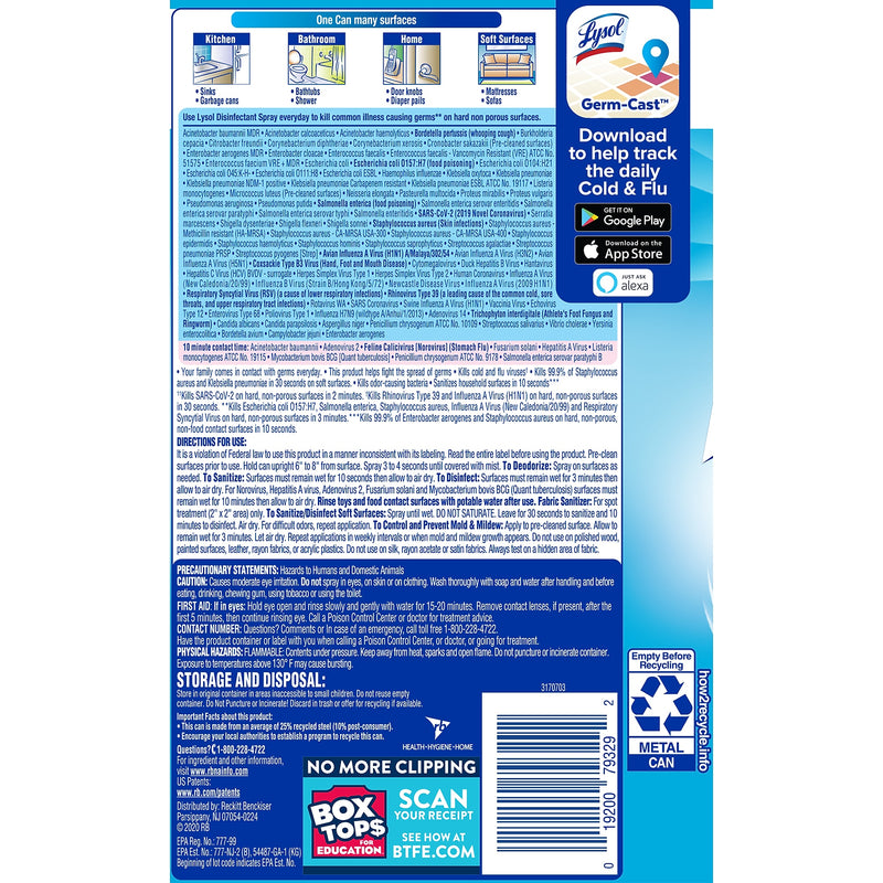 Lysol Disinfectant Spray, Crisp Linen Scent, 19 oz. (1920079329)