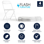 Flash Furniture HERCULES™ Plastic Armless Folding Chair, Premium White, 4/Pack