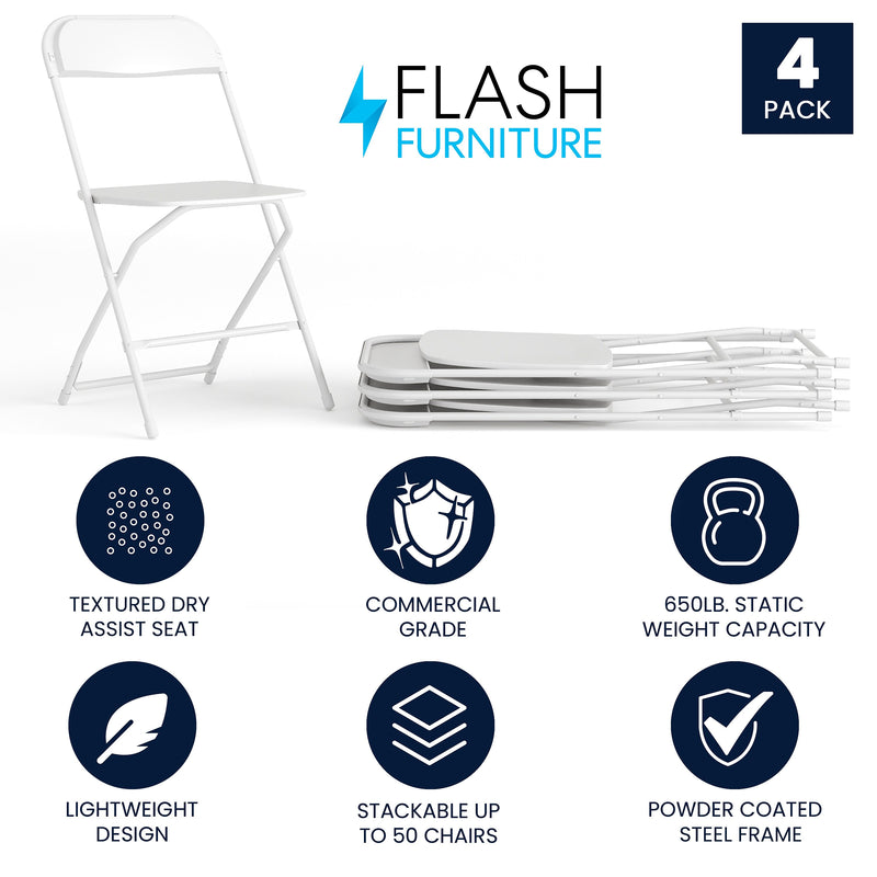 Flash Furniture HERCULES™ Plastic Armless Folding Chair, Premium White, 4/Pack