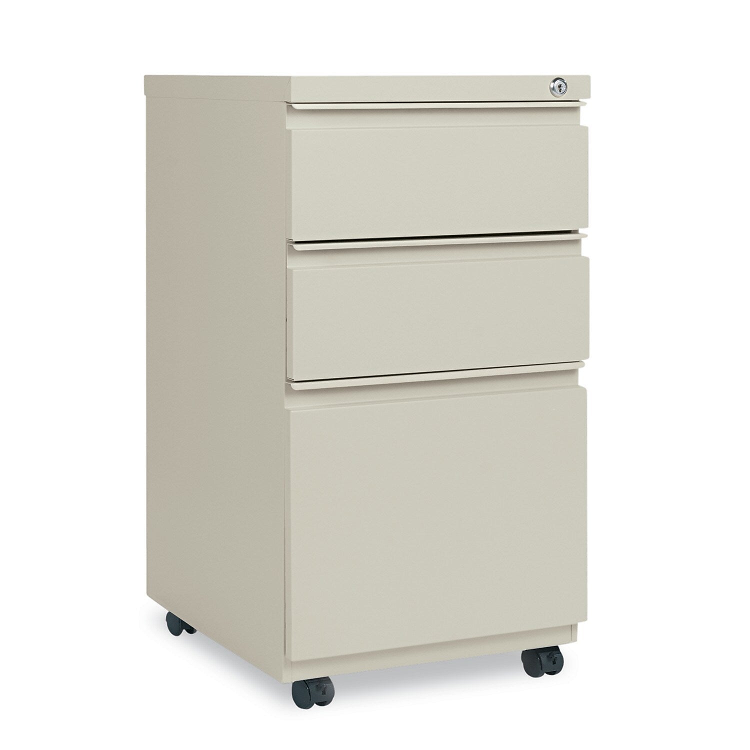 Alera 3-Drawer Mobile Vertical File Cabinet, Letter Size, Lockable, 28"H, Putty (ALEPBBBFPY)