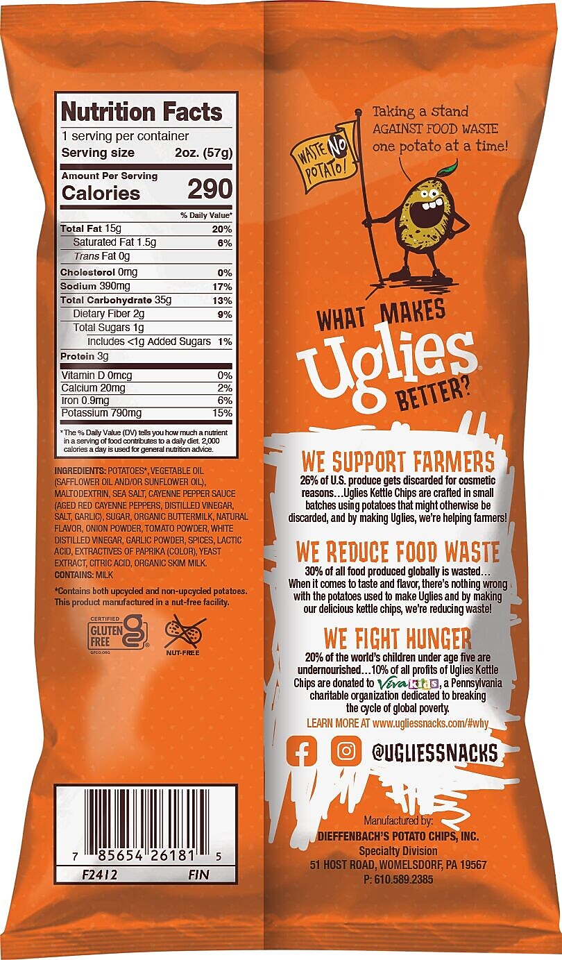 Uglies Gluten-Free Buffalo Ranch Kettle Potato Chips, 2 oz., 24 Bags/Carton (26181)