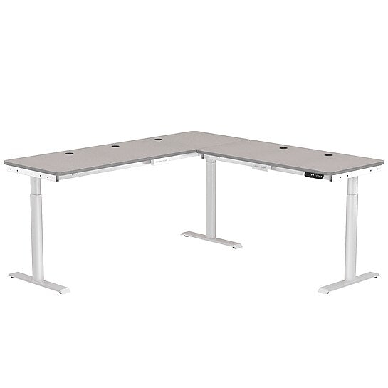VersaDesk PowerLift 72"W Electric L-Shaped Adjustable Standing Desk, Grey/White (PLLSD7272-WG-APP)