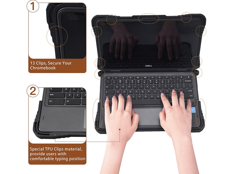 TechProtectus ShockProof 11.6" Laptop Case for Dell 3100 Chromebook, Shock-Absorbing, Black (TP-CL-DE3100)