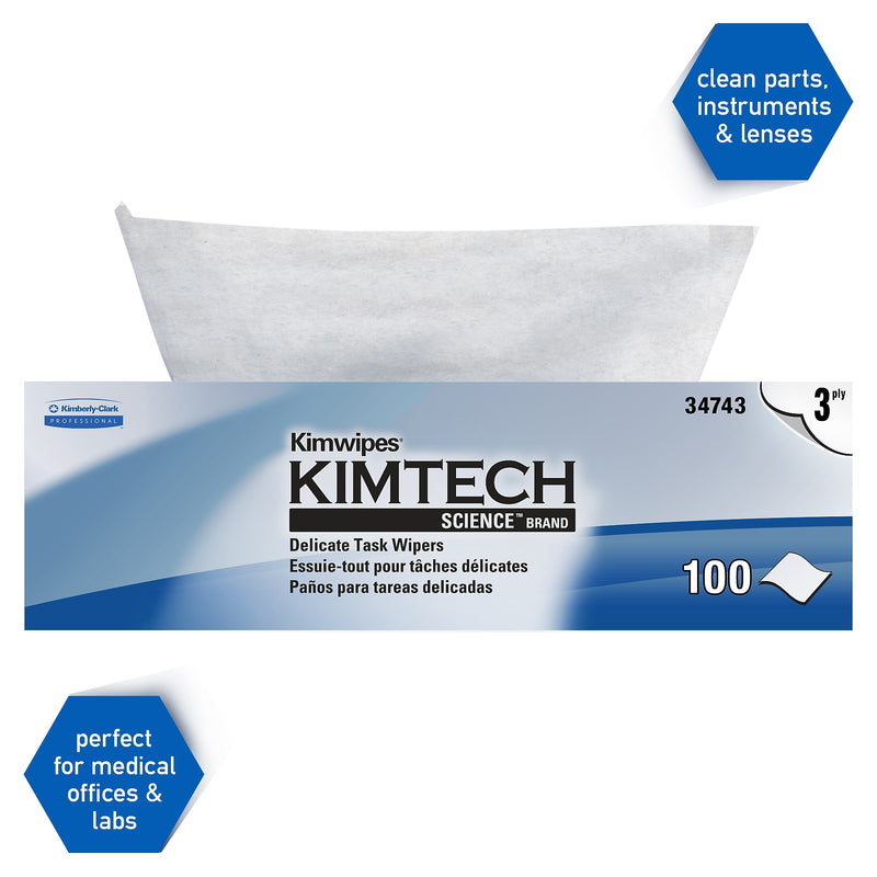 Kimtech Science Kimwipes Delicate Task Wipers, 11.22" x 12.3", White, 3-ply, 100 Sheets/Box, 15 Boxes/Carton (34743)