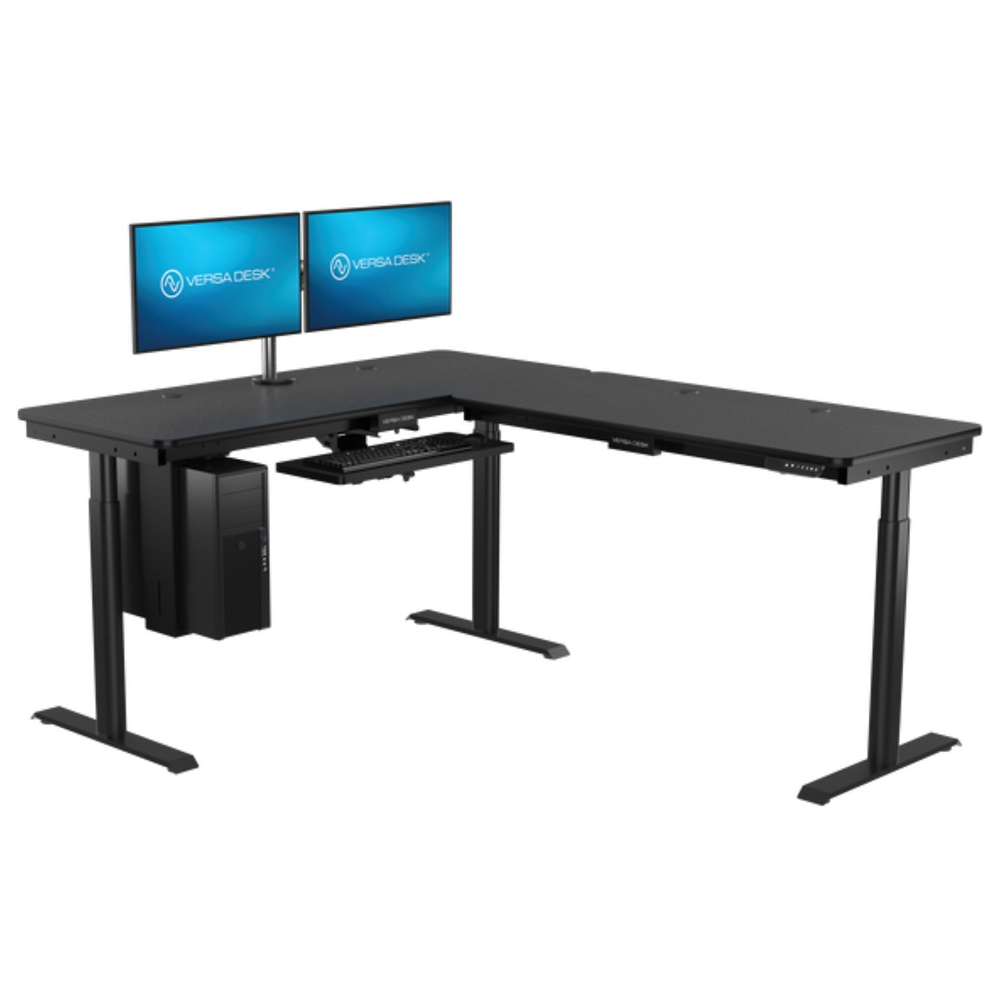 VersaDesk PowerLift 60"W Electric L-Shaped Adjustable Standing Desk, Black (PLLSD6060-BB-APP)