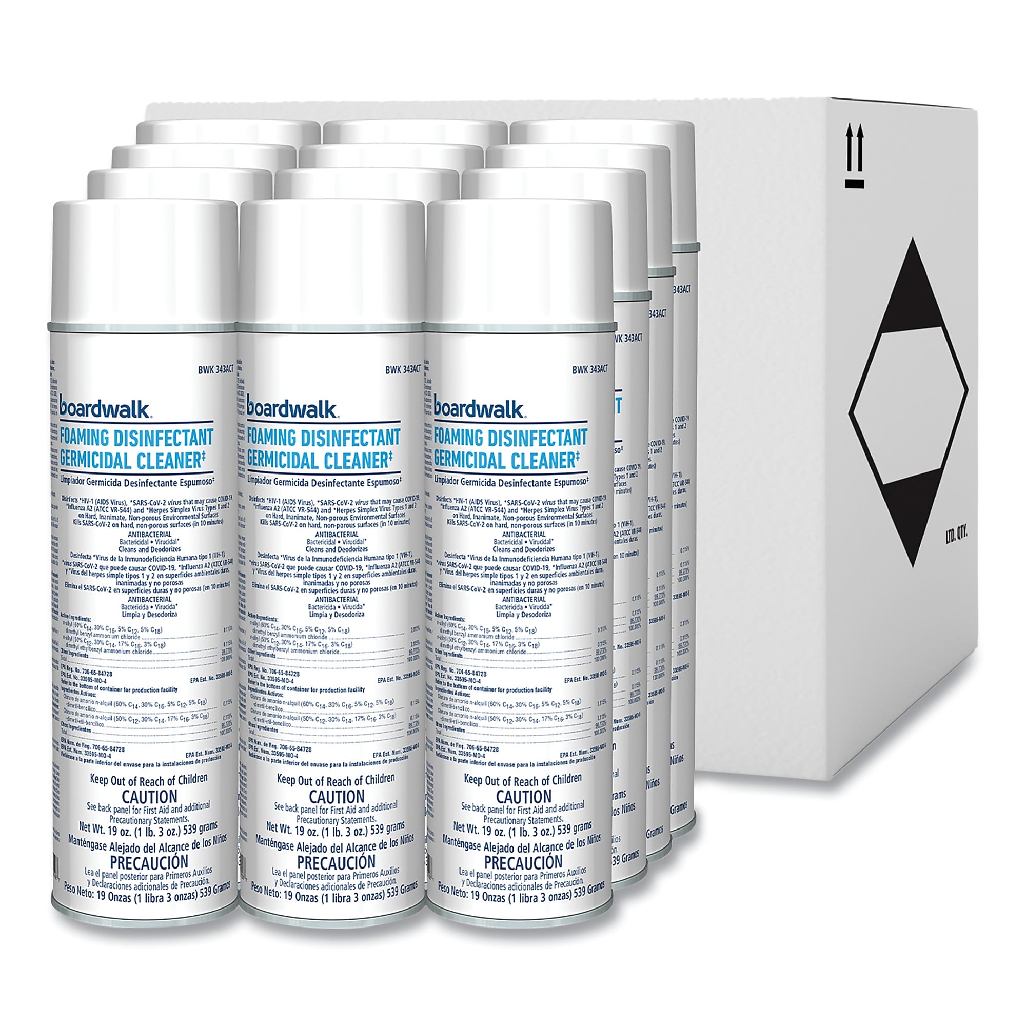 Boardwalk Foaming Disinfectant Germicidal Cleaner, Flowery Scent, 19 oz Aerosol Can, 12/Carton