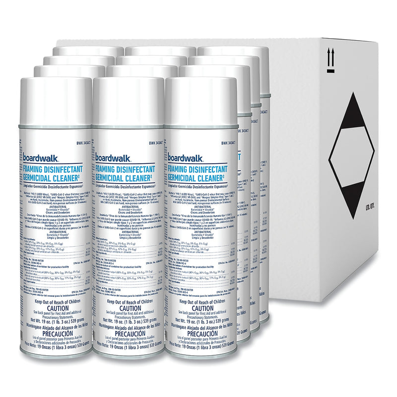 Boardwalk Foaming Disinfectant Germicidal Cleaner, Flowery Scent, 19 oz Aerosol Can, 12/Carton