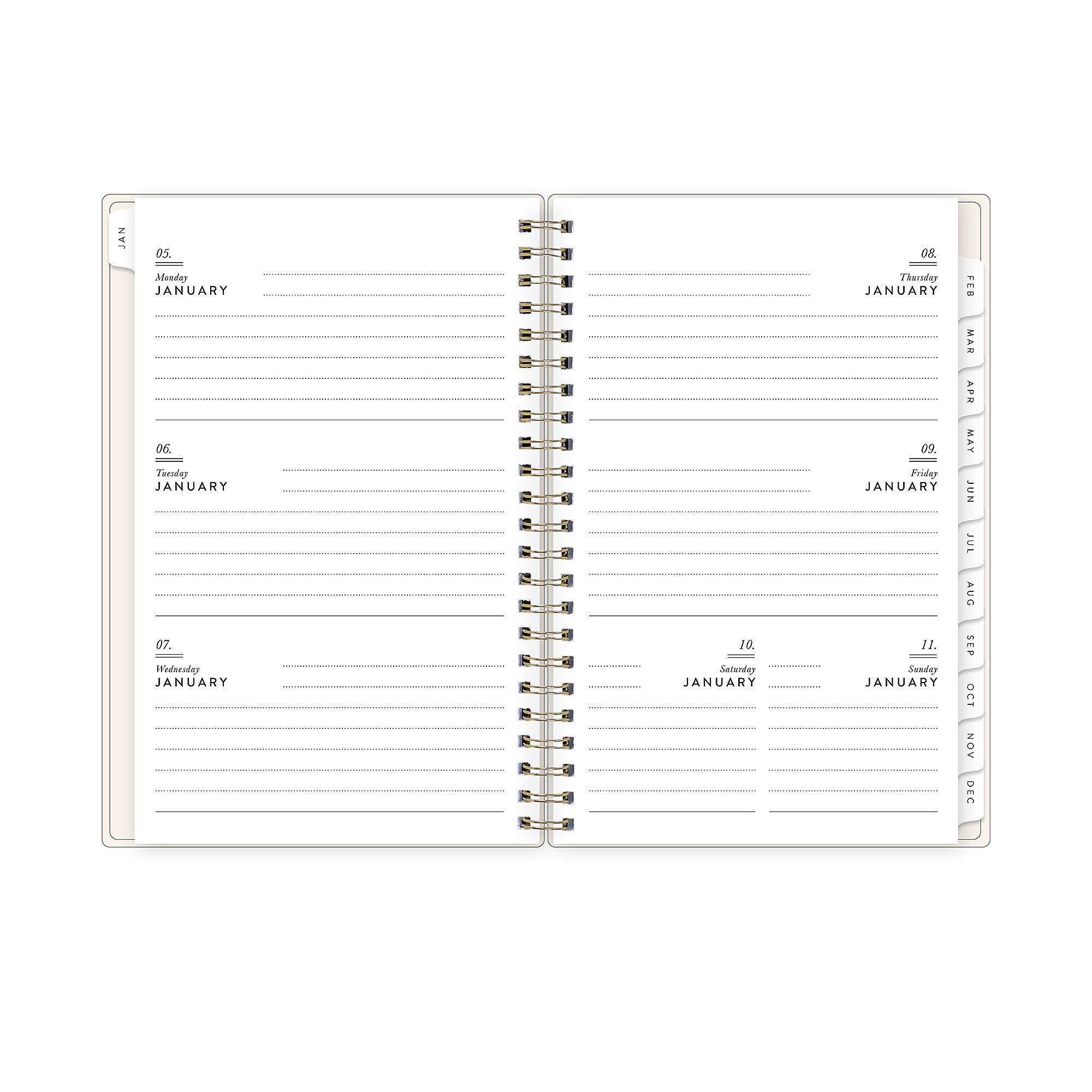 2026 Blue Sky Bespoke Letterpress Cream Hearts 5" x 8" Calendar Year Weekly & Monthly Planner, Plastic Cover (156228)