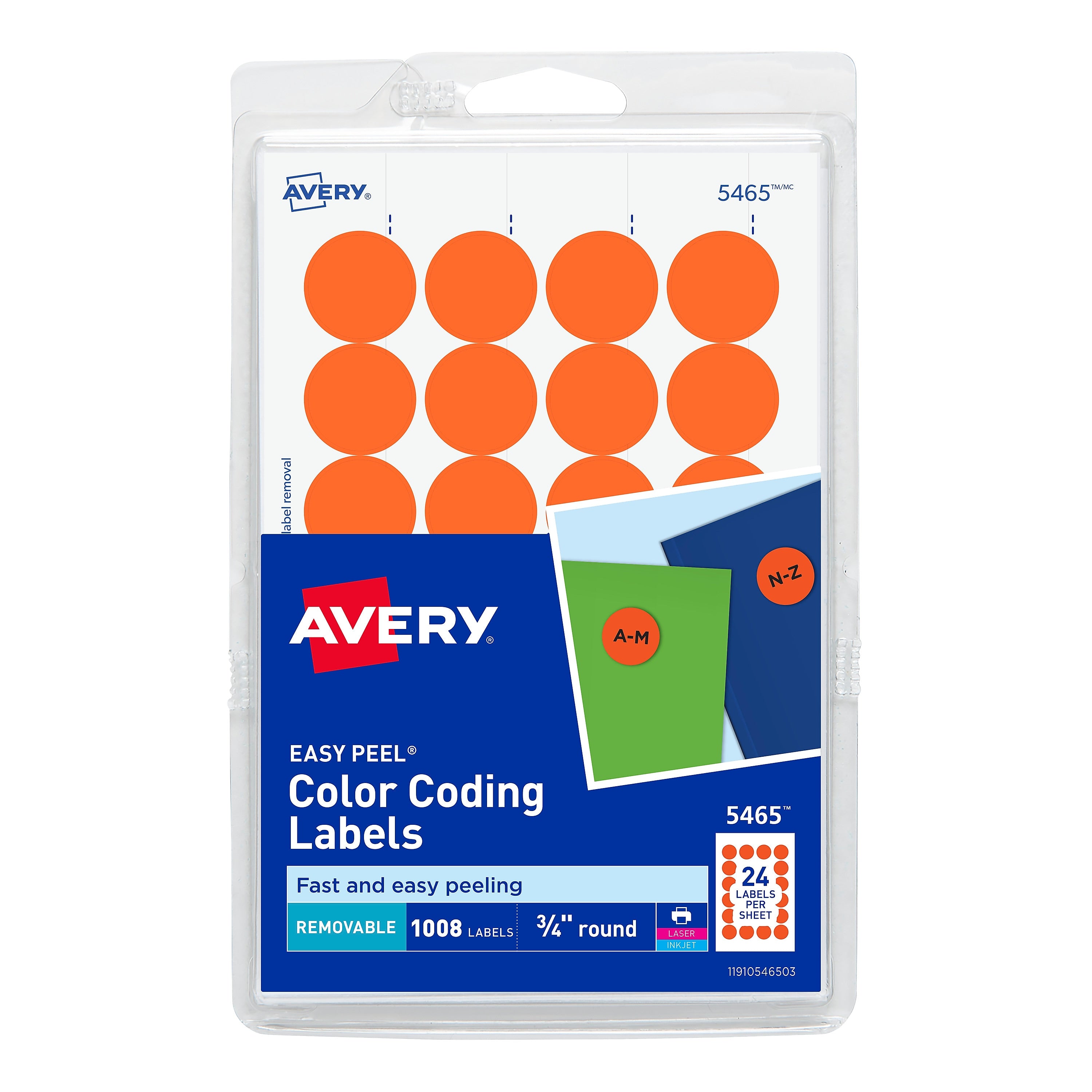 Avery Laser/Inkjet Color-Coding Labels, 3/4" Dia, Orange, 1,008 Labels/Pack (5465)