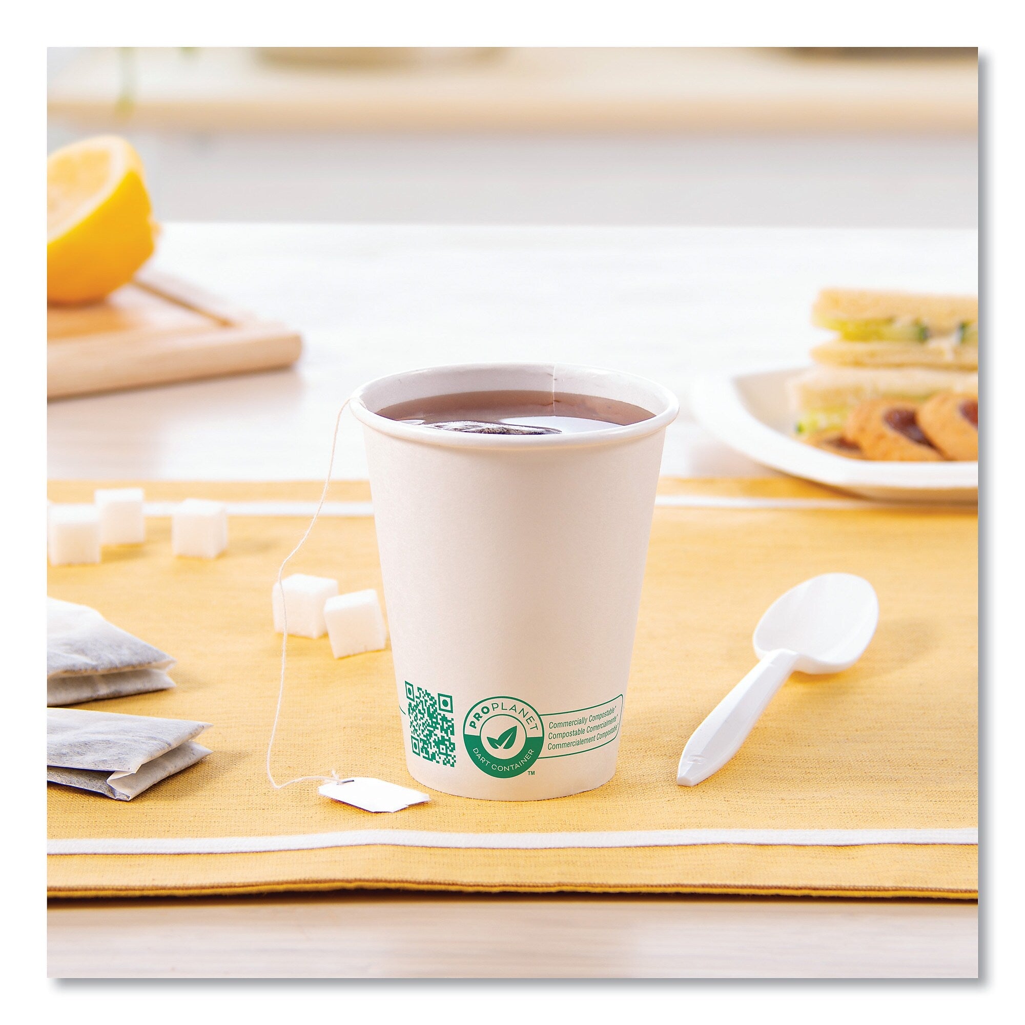 SOLO Compostable Paper Hot Cups, ProPlanet Seal, 8 oz, White/Green, 1,000/Carton