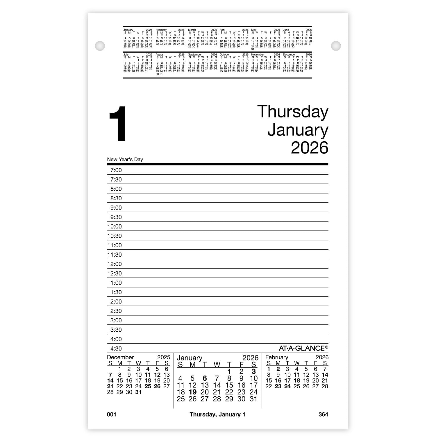 2026 AT-A-GLANCE 8" x 5" Daily Desk Pad Calendar Refill Pages, White/Black (E458-50-26)