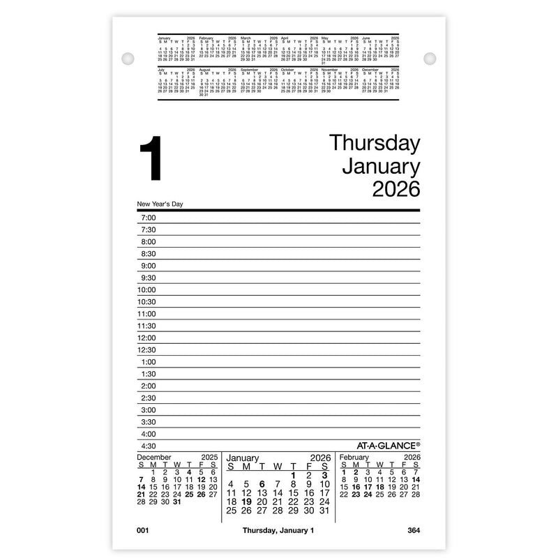 2026 AT-A-GLANCE 8" x 5" Daily Desk Pad Calendar Refill Pages, White/Black (E458-50-26)