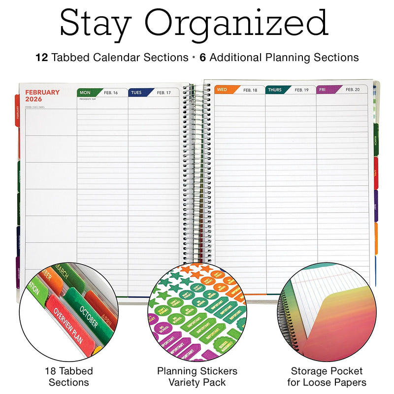 2025-2026 Global Printed Products Deluxe Tree Seasons 8.5" x 11" Academic Weekly & Monthly Teacher Planner, Plastic Cover