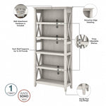 Bush Furniture Key West 66"H 5-Shelf Bookcase with Adjustable Shelves, Linen White Oak Laminated Wood (KWB132LW-03)