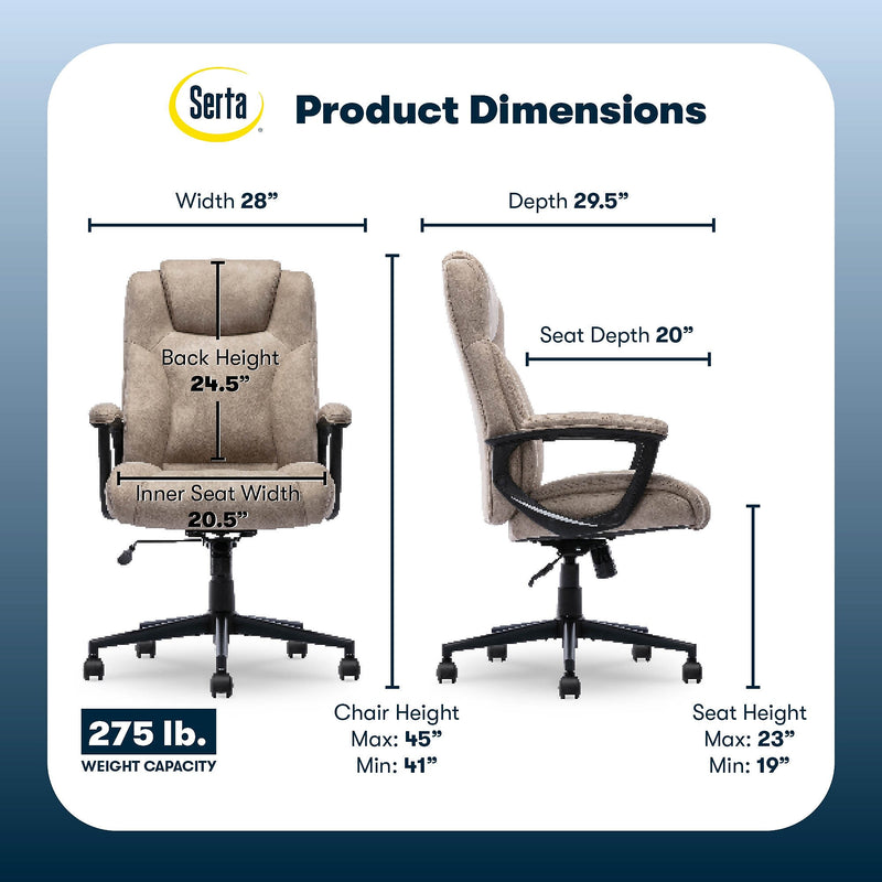 Serta Comfort Eco Ergonomic Velvet Fabric Swivel Executive Chair, Light Brown (CCHR10006C)
