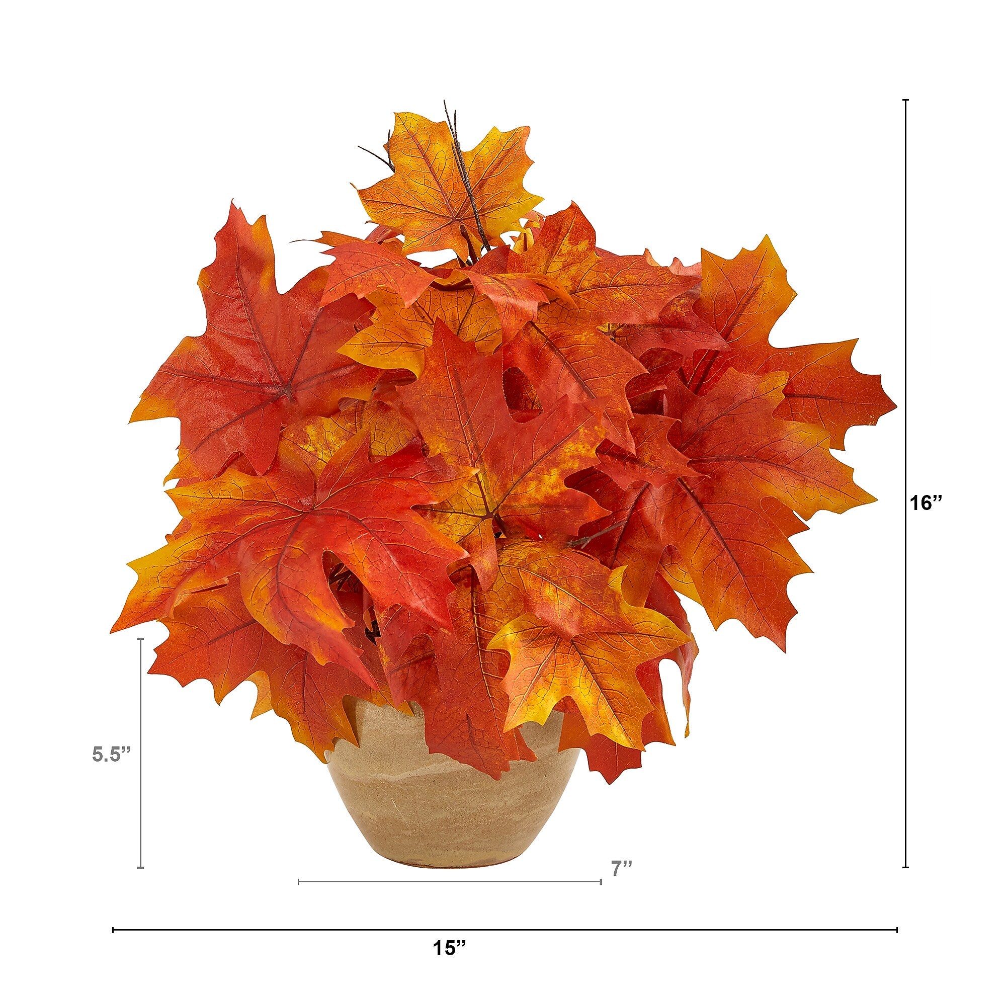 Nearly Natural 16" Autumn Maple Leaf Artificial Plant in Decorative Planter (P1549-OG)