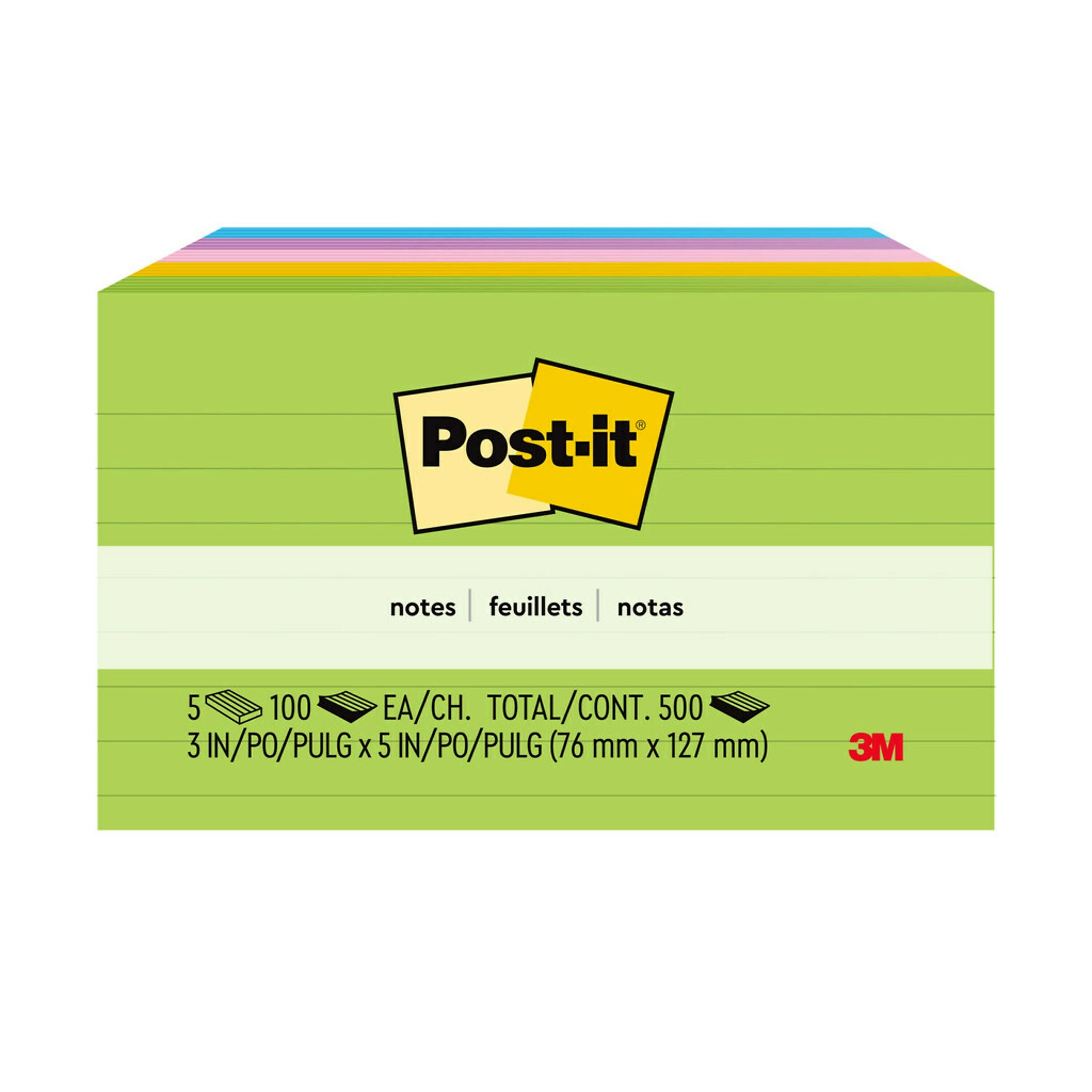 Post-it Notes, 3" x 5", Floral Fantasy Collection, Lined, 100 Sheet/Pad, 5 Pads/Pack (635-5AU)
