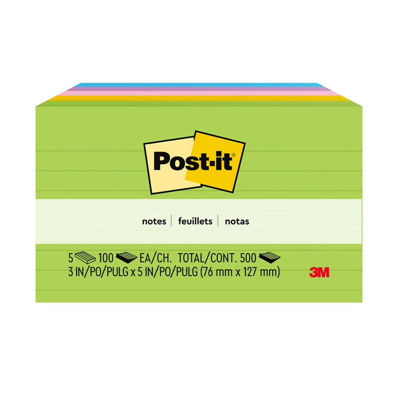 Post-it Notes, 3" x 5", Floral Fantasy Collection, Lined, 100 Sheet/Pad, 5 Pads/Pack (635-5AU)