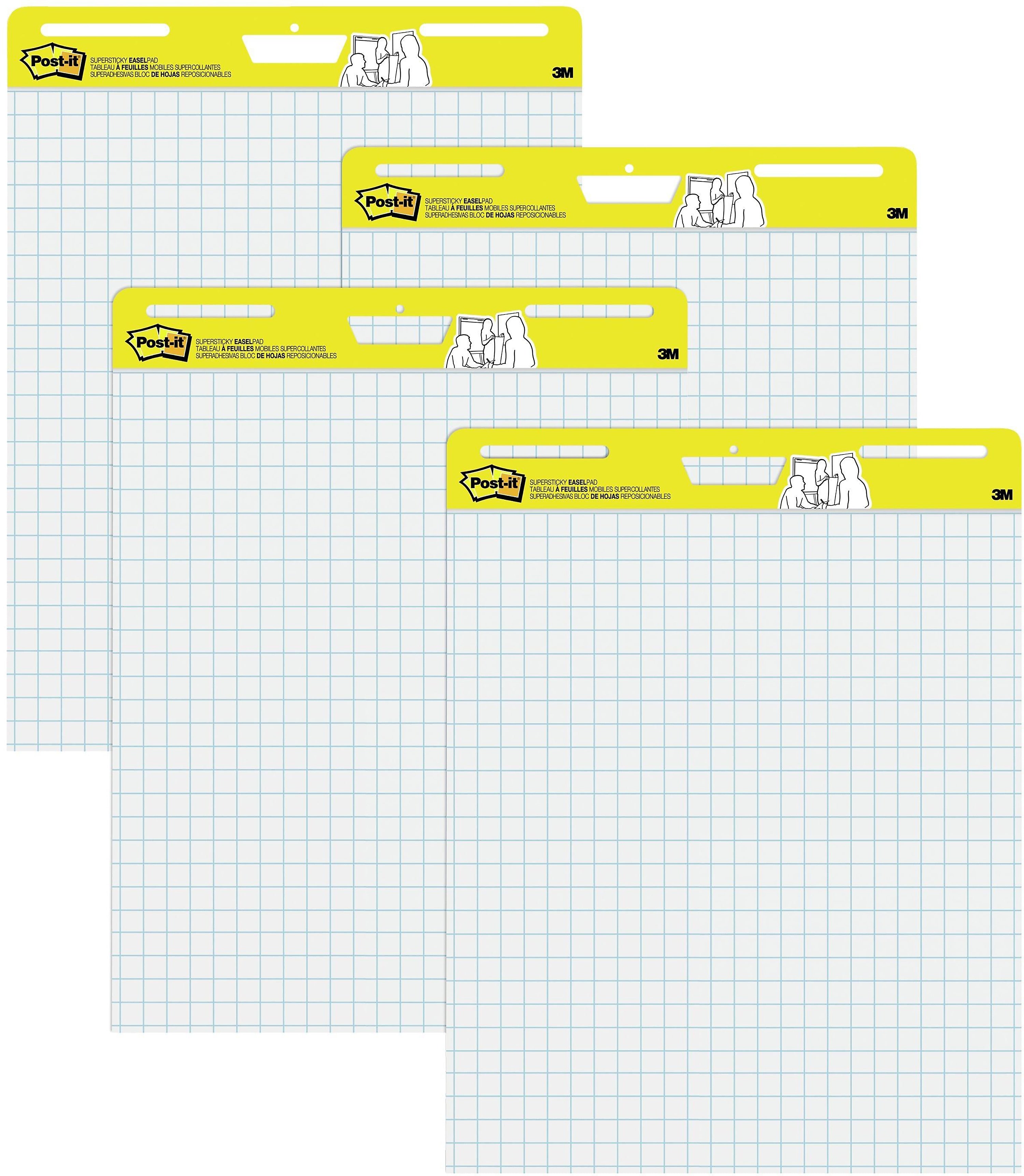 Post-it Super Sticky Wall Easel Pad, 25" x 30", Grid Lined, 30 Sheets/Pad, 4 Pads/Pack (560VAD4PK)